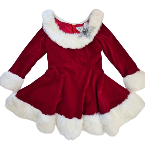 Vintage Rubies Christmas Ms Santa Clause Red Velvet Off Shoulder White Fur Dress - Picture 13 of 17